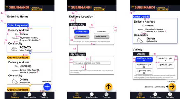 Different spacing found in the app using different screens in the app